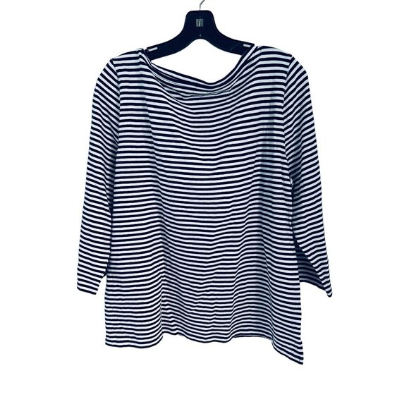 TALBOTS EMBROIDERED THISTLE STRIPE TEE Cotton Blue White Size XL/P - Picture 6 of 9